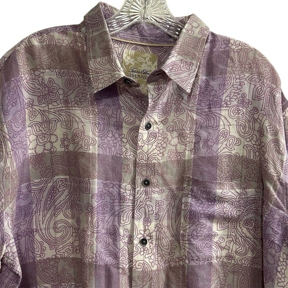 Tasso Elba Men's XL Purple Paisley Linen Blend Short Sleeve Shirt - Picture 3 of 9